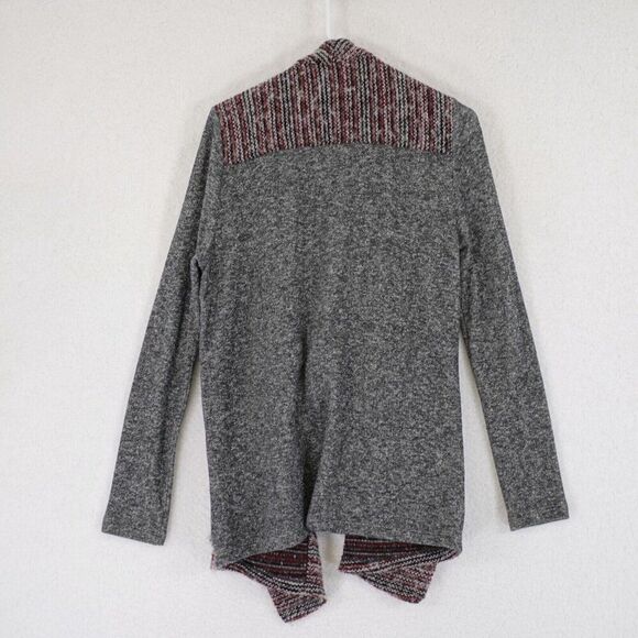 Lucky Brand Patchwork Heather Gray Red Cardigan Sweater Large Tweed Wool Acrylic - Picture 5 of 9